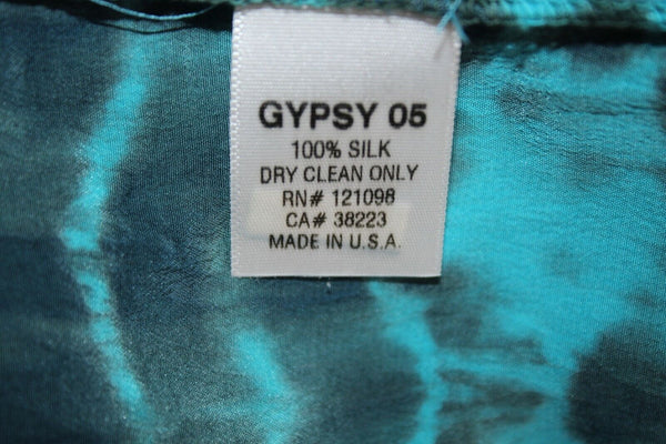 Gypsy Sz M Aqua Gray Multi Tie Dye Ruffle Bandeau Long 100% Silk Dress