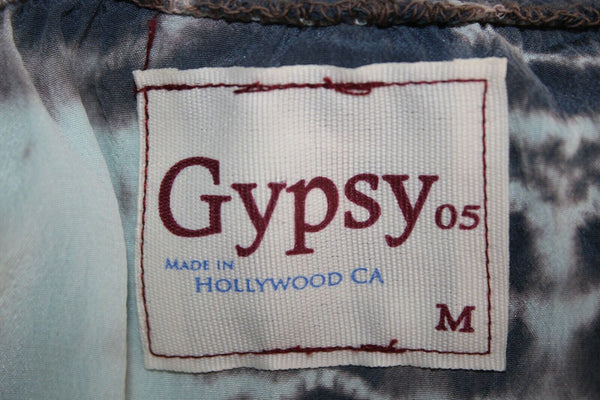 Gypsy Sz M Aqua Gray Multi Tie Dye Ruffle Bandeau Long 100% Silk Dress