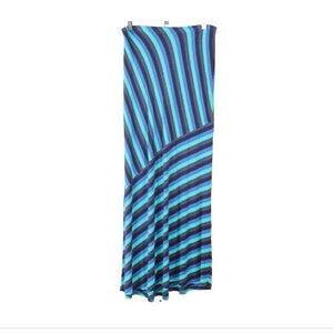 Matty M Sz S Navy Blue Aqua Multi Stripe Long Rayon Spandex Long Skirt