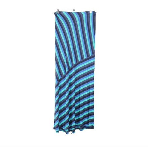 Matty M Sz S Navy Blue Aqua Multi Stripe Long Rayon Spandex Long Skirt