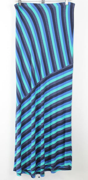 Matty M Sz S Navy Blue Aqua Multi Stripe Long Rayon Spandex Long Skirt