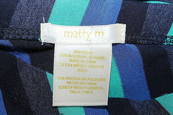 Matty M Sz S Navy Blue Aqua Multi Stripe Long Rayon Spandex Long Skirt