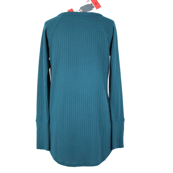 Cha Sor NEW Lush Sz M Teal Blue Long Sleeve Button Detail Poly Rayon Top