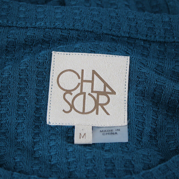 Cha Sor NEW Lush Sz M Teal Blue Long Sleeve Button Detail Poly Rayon Top