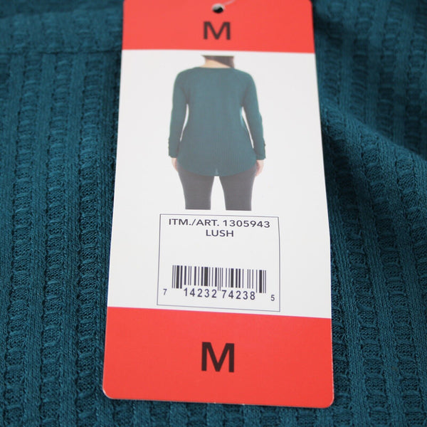 Cha Sor NEW Lush Sz M Teal Blue Long Sleeve Button Detail Poly Rayon Top