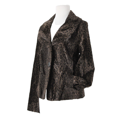 Classiques Entier NEW $140 Sz L Brown Animal Print Lined Faux Fur Cotton Jacket
