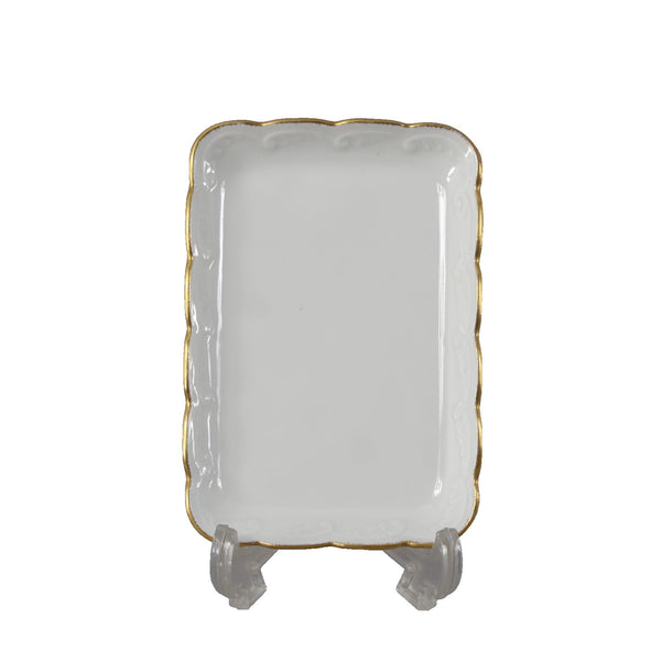 Limoges Trinket Plate 4.5 x .5 White Gold Trim Scalloped Edges Porcelain