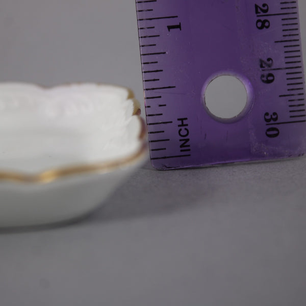 Limoges Trinket Plate 4.5 x .5 White Gold Trim Scalloped Edges Porcelain