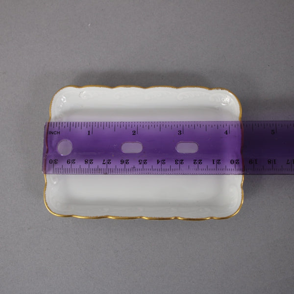Limoges Trinket Plate 4.5 x .5 White Gold Trim Scalloped Edges Porcelain