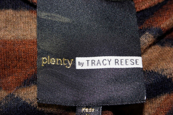 Tracy Reese NEW $178 Sz XS/S Brown Tan Nvy Wool Blnd Boho Print Fringe Vest