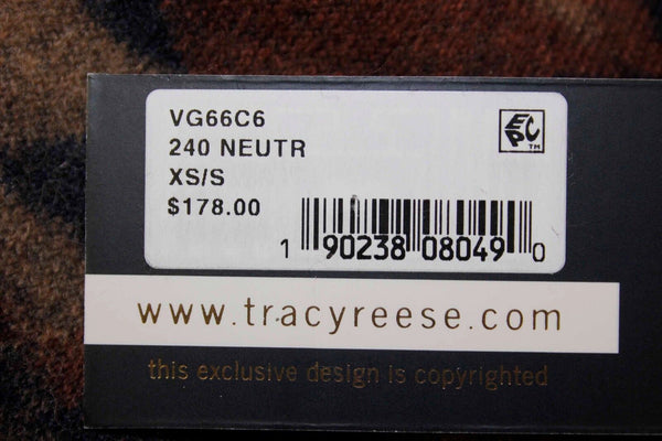 Tracy Reese NEW $178 Sz XS/S Brown Tan Nvy Wool Blnd Boho Print Fringe Vest