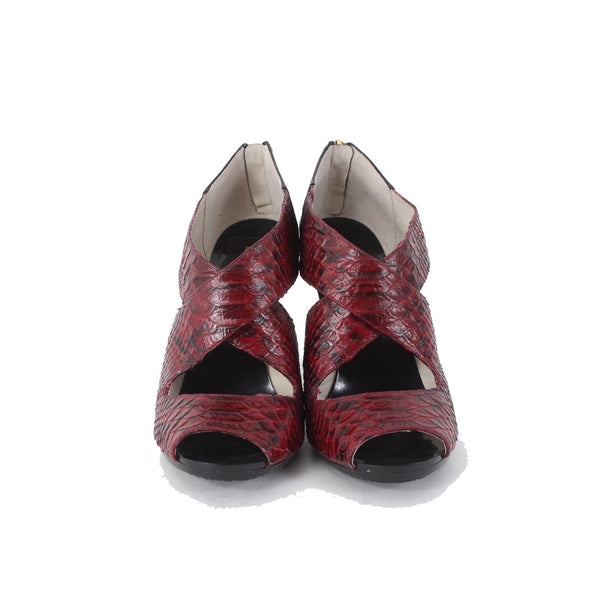 Michael Kors Heels Sz 9.5 M Burgundy Red Black Reptile Leather 4" Heels