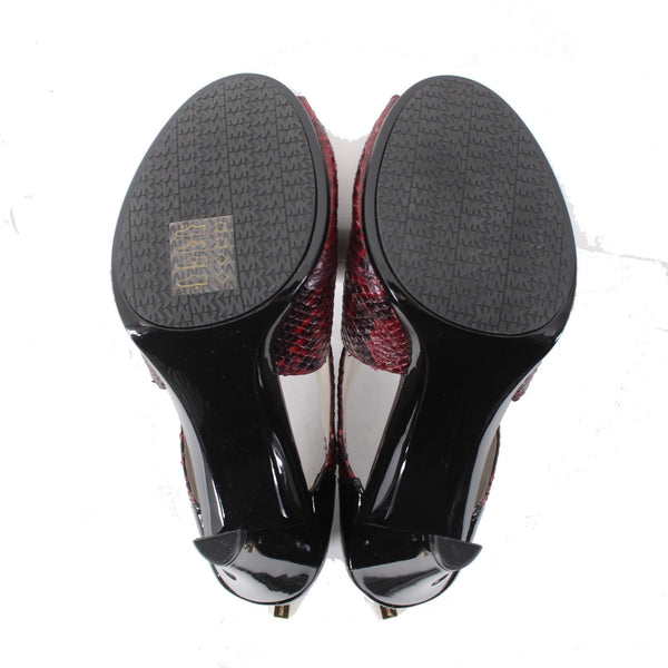 Michael Kors Heels Sz 9.5 M Burgundy Red Black Reptile Leather 4" Heels