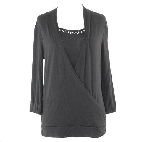 Charter Club Sz S Black Silver Studs Rhinestones Rayon Blend Duet Top