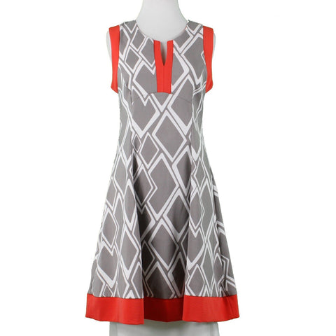 Robbie Bee Signature Sz 4P Gray White Coral Geometric Poly Blend Knit Dress