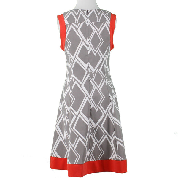 Robbie Bee Signature Sz 4P Gray White Coral Geometric Poly Blend Knit Dress