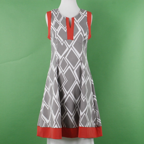 Robbie Bee Signature Sz 4P Gray White Coral Geometric Poly Blend Knit Dress