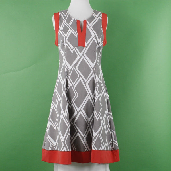 Robbie Bee Signature Sz 4P Gray White Coral Geometric Poly Blend Knit Dress