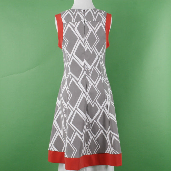 Robbie Bee Signature Sz 4P Gray White Coral Geometric Poly Blend Knit Dress