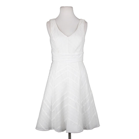 White House Black Market NEW Sz 4 White V Nck Flowy Lined 100% Cotton Poly Dress
