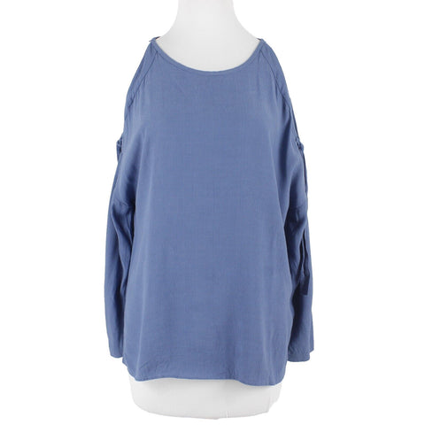 1 State Sz M Blue Cold Shoulder Bow Ties Hi Lo 100% Rayon Top