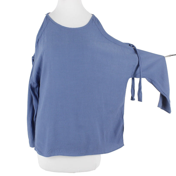 1 State Sz M Blue Cold Shoulder Bow Ties Hi Lo 100% Rayon Top