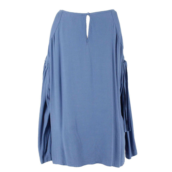 1 State Sz M Blue Cold Shoulder Bow Ties Hi Lo 100% Rayon Top