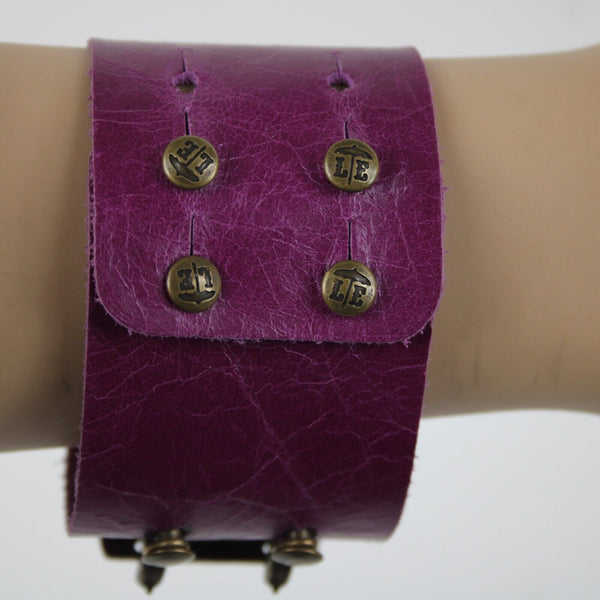 Purple Silver Sentimental Quotes 2 Changable Plates Leather Boho Bracelet