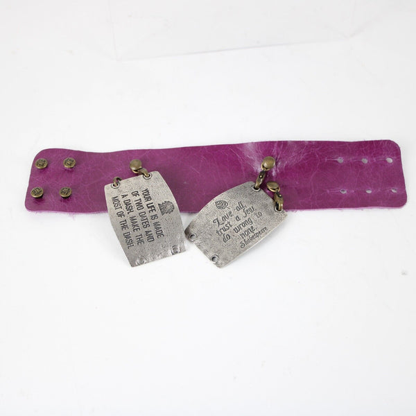 Purple Silver Sentimental Quotes 2 Changable Plates Leather Boho Bracelet