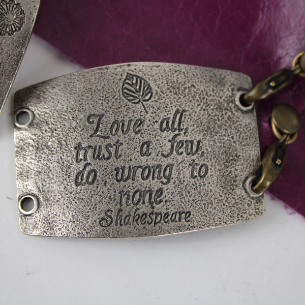 Purple Silver Sentimental Quotes 2 Changable Plates Leather Boho Bracelet
