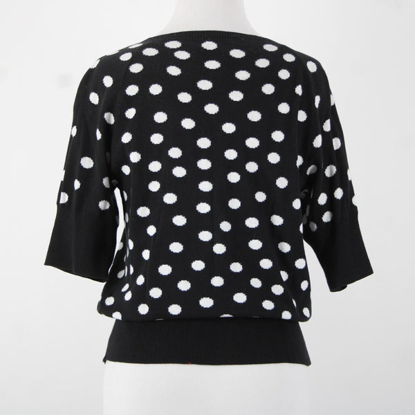 Christina V Sz M Black White Polka Dots Button Down 100% Cotton Sweater Cardigan