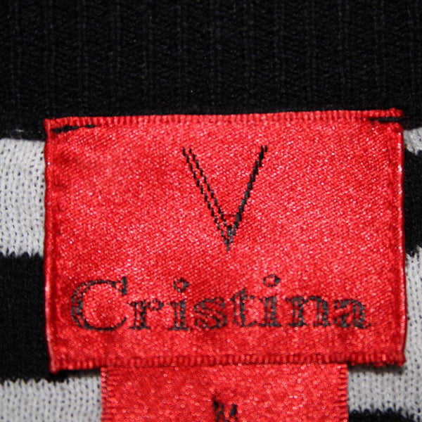 Christina V Sz M Black White Polka Dots Button Down 100% Cotton Sweater Cardigan