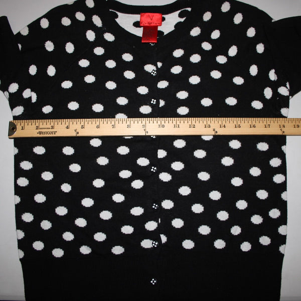Christina V Sz M Black White Polka Dots Button Down 100% Cotton Sweater Cardigan