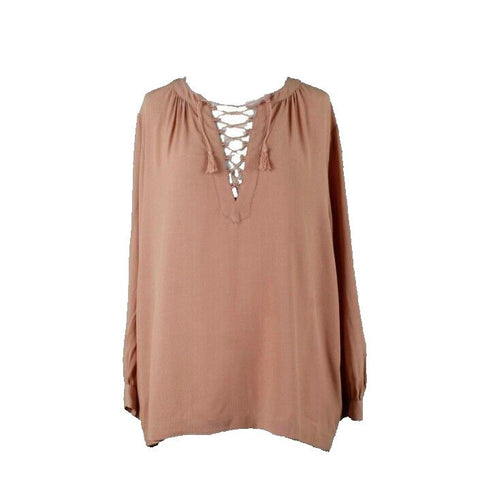 Madewell Sz S Peach Lace Up Tassel Neck Gathered 100% Viscose Boho Woven Top