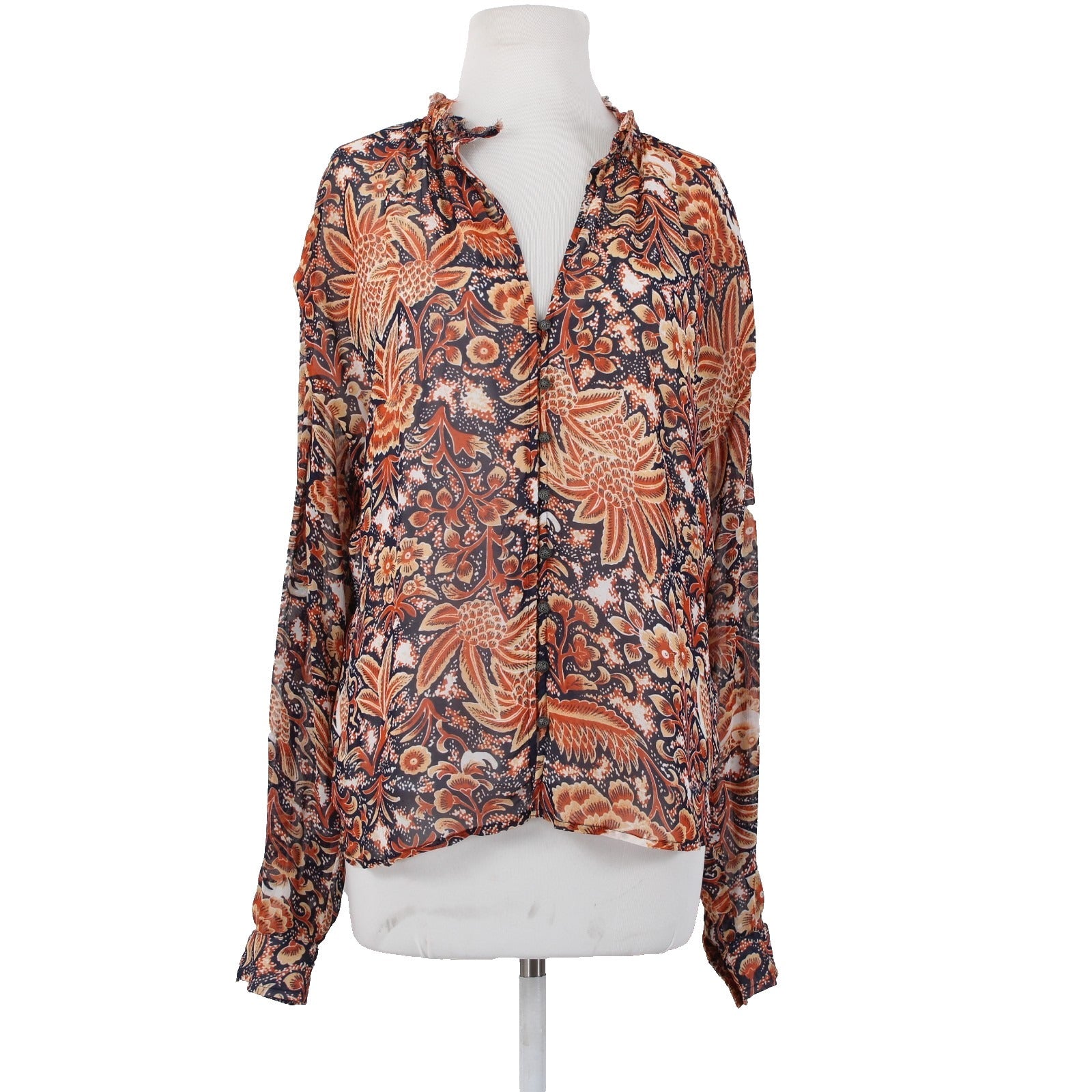 Pilcro Top Sz S Orange Multi Color Collared Buttons Lined 100% Poly Viscose Top