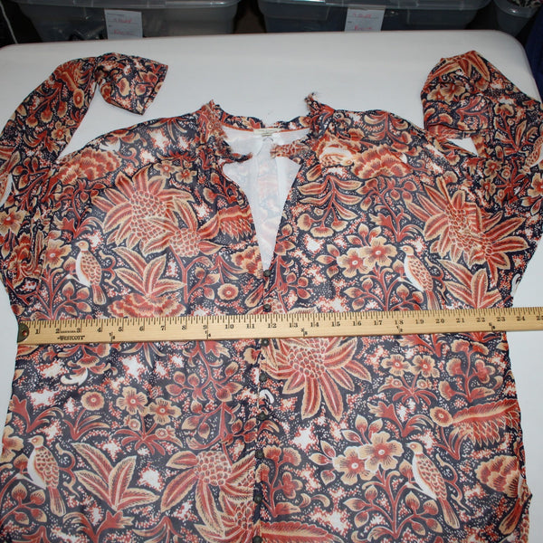 Pilcro Top Sz S Orange Multi Color Collared Buttons Lined 100% Poly Viscose Top