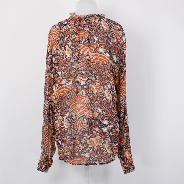 Pilcro Top Sz S Orange Multi Color Collared Buttons Lined 100% Poly Viscose Top