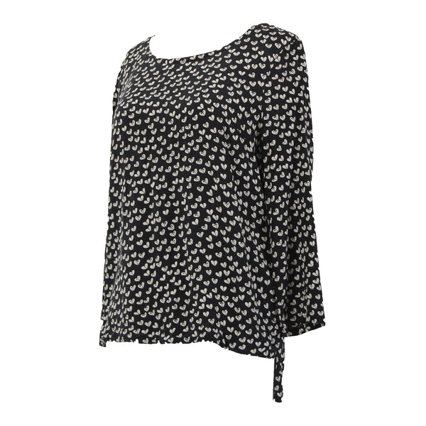 Maeve Top Sz S Black Cream Hi Lo 100% Silk Whimsical Blue Back Zipper Top