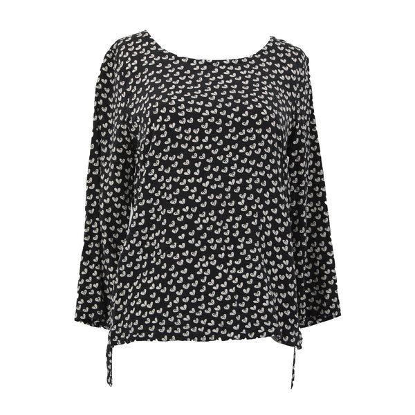 Maeve Top Sz S Black Cream Hi Lo 100% Silk Whimsical Blue Back Zipper Top