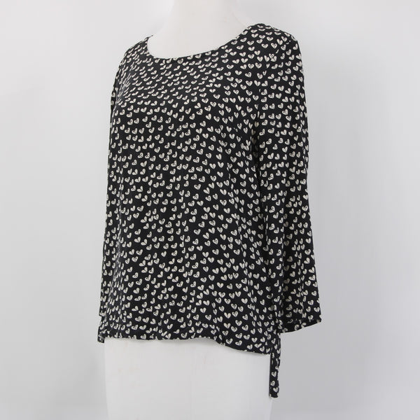 Maeve Top Sz S Black Cream Hi Lo 100% Silk Whimsical Blue Back Zipper Top