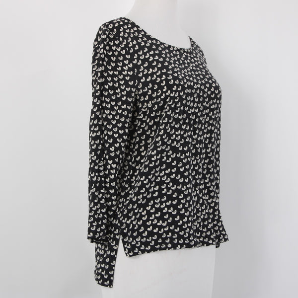 Maeve Top Sz S Black Cream Hi Lo 100% Silk Whimsical Blue Back Zipper Top