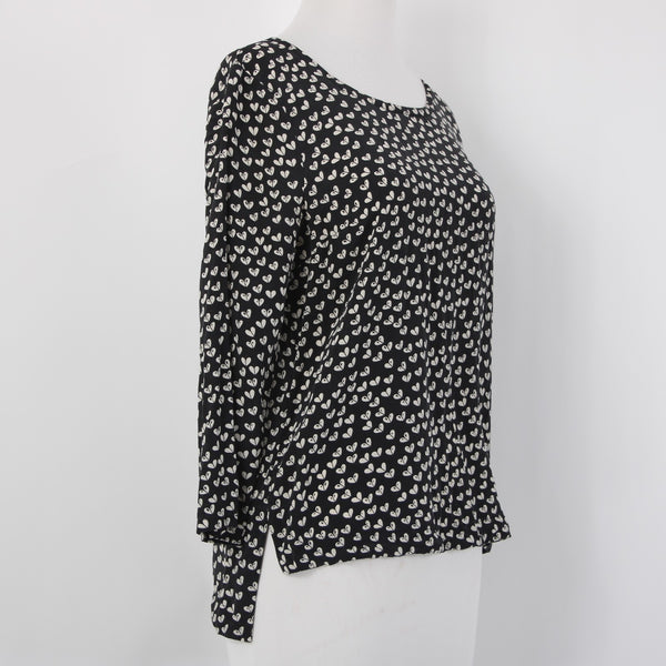 Maeve Top Sz S Black Cream Hi Lo 100% Silk Whimsical Blue Back Zipper Top