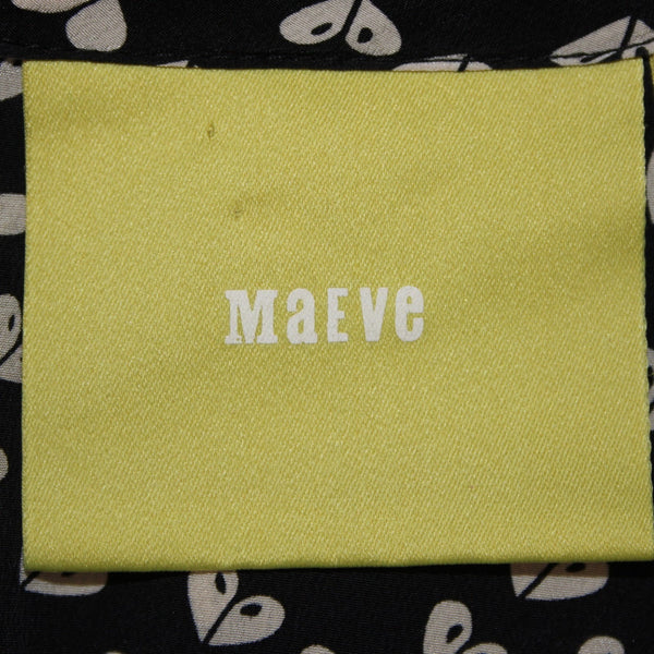 Maeve Top Sz S Black Cream Hi Lo 100% Silk Whimsical Blue Back Zipper Top