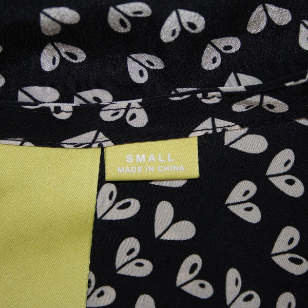 Maeve Top Sz S Black Cream Hi Lo 100% Silk Whimsical Blue Back Zipper Top