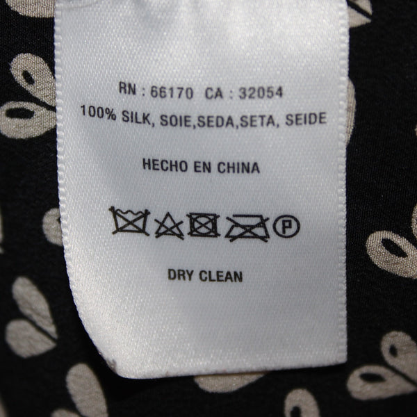 Maeve Top Sz S Black Cream Hi Lo 100% Silk Whimsical Blue Back Zipper Top