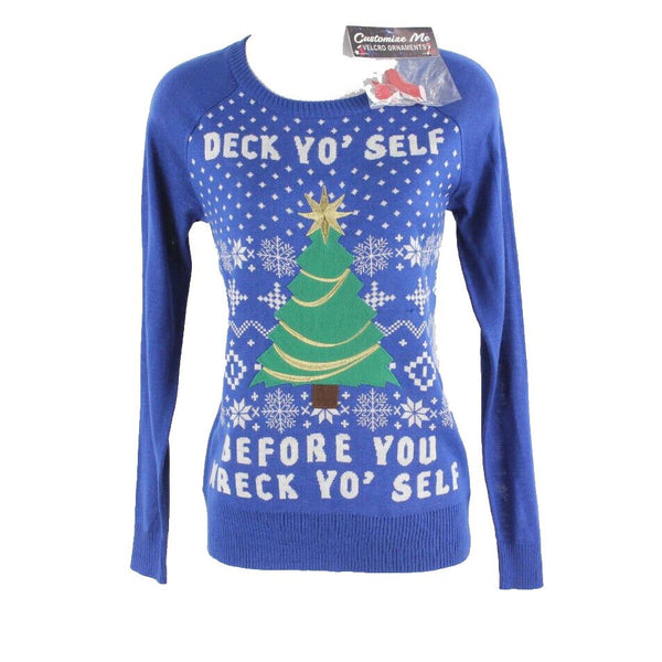Well Worn Sz S New Holiday Hook Latch Ornaments Blue Multi Acrylic Sweater