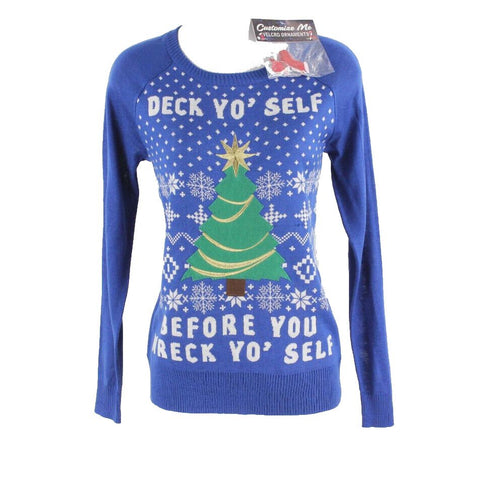 Well Worn Sz S New Holiday Hook Latch Ornaments Blue Multi Acrylic Sweater