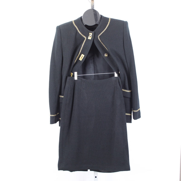 Charles Glueck Skirt Jacket Set Focus 2000 Sz 8 Black Gold Acrylic Polyestr Suit