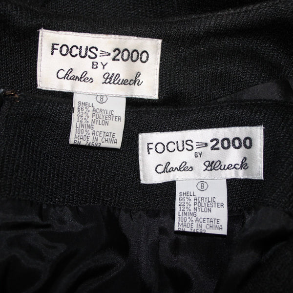 Charles Glueck Skirt Jacket Set Focus 2000 Sz 8 Black Gold Acrylic Polyestr Suit