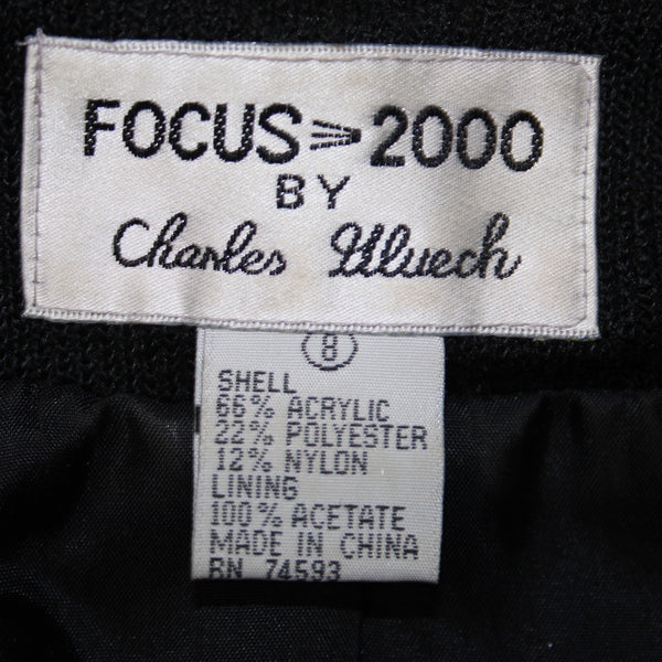 Charles Glueck Skirt Jacket Set Focus 2000 Sz 8 Black Gold Acrylic Polyestr Suit